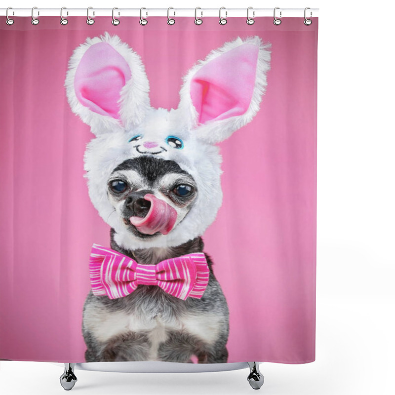 Personality  Cute Chihuahua Dressed In A Rabbit Ear Ha Shower Curtains