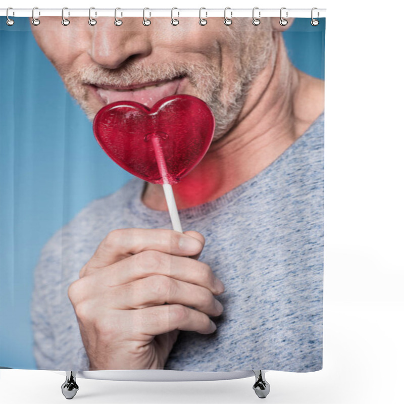 Personality   Man Licking Lollipop In Form Of Heart Shower Curtains