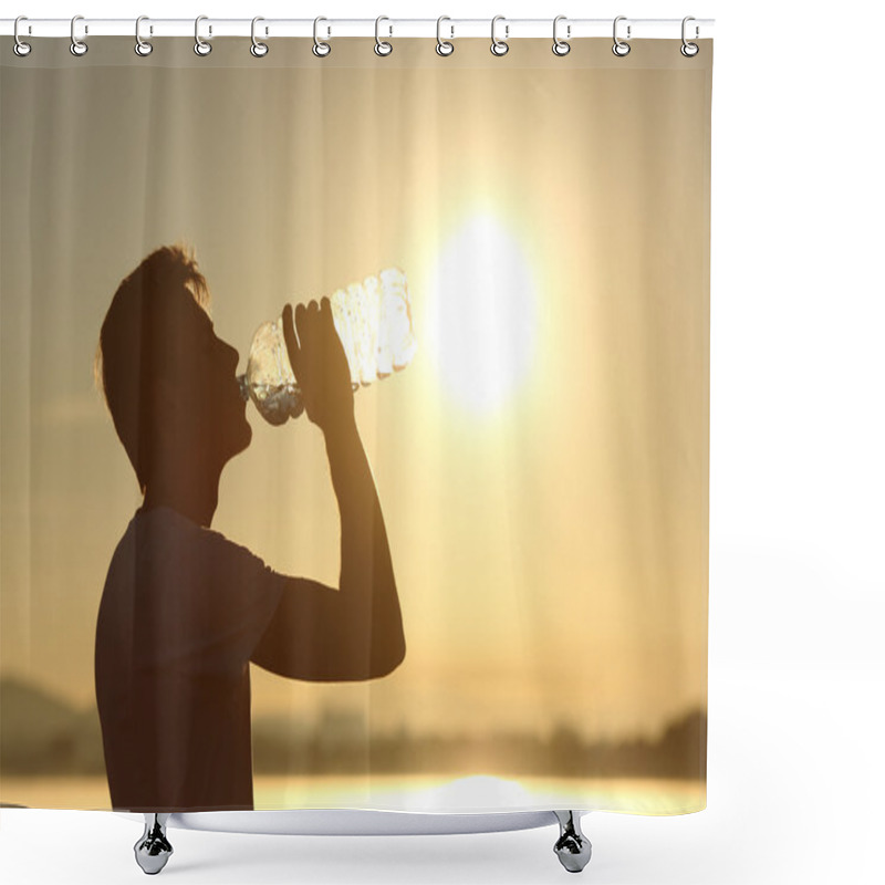 Personality  Fitness Man Silhouette Drinking Water From A Bottle Shower Curtains