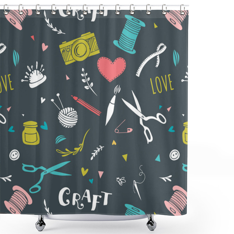 Personality  Handmade, Crafts Patterns And Hand Drawn Background Shower Curtains