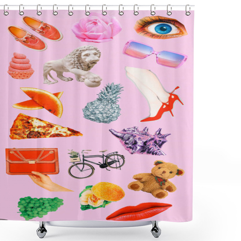 Personality  Contemporary Art Collage Kit.  Mix Fashion And Style Objects Shower Curtains