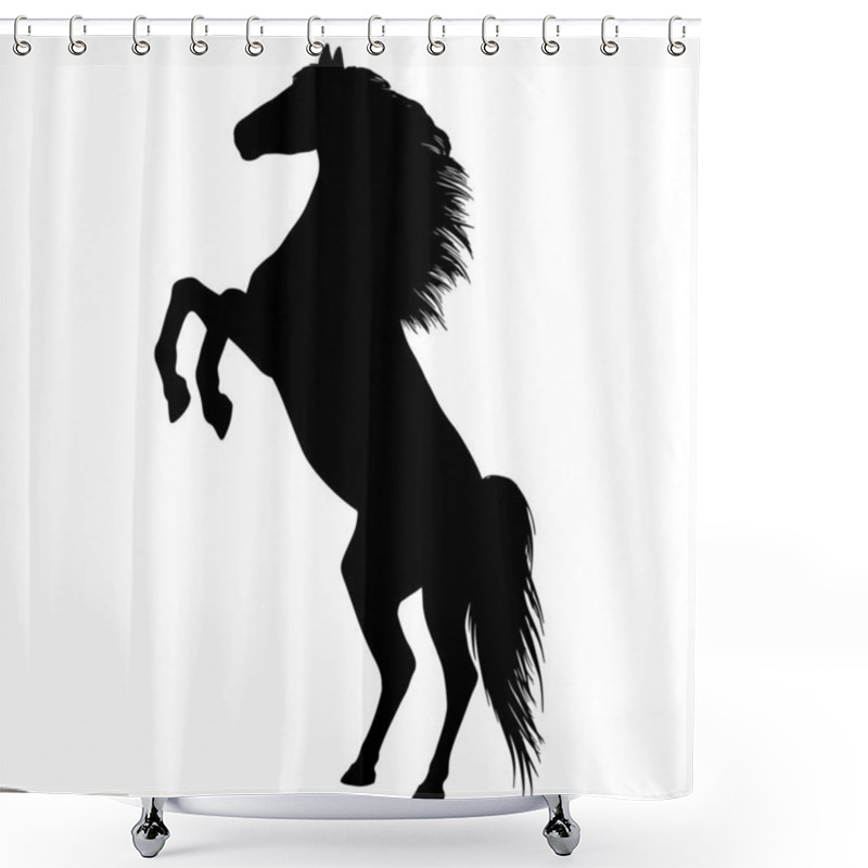 Personality  Drawing The Black Silhouette Of Standing Horse On A White Background Shower Curtains