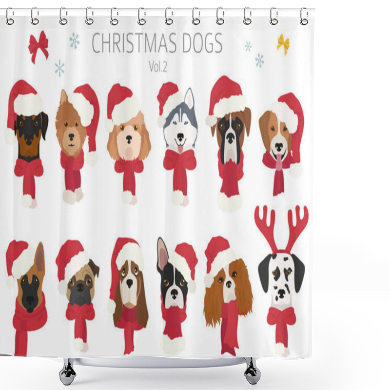 Personality  Dog Portraits In Santa Hats And Scarves. Christmas Holiday Design. Vector Illustration Shower Curtains