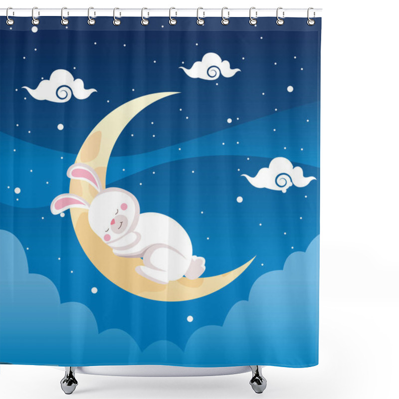 Personality  Mid Autumn Celebration Card With Rabbit Sleeping In Crescent Moon Scene Shower Curtains