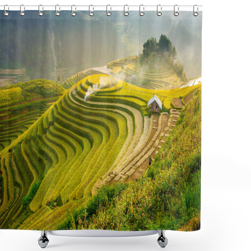 Personality  Sun rays over terraced fields shower curtains