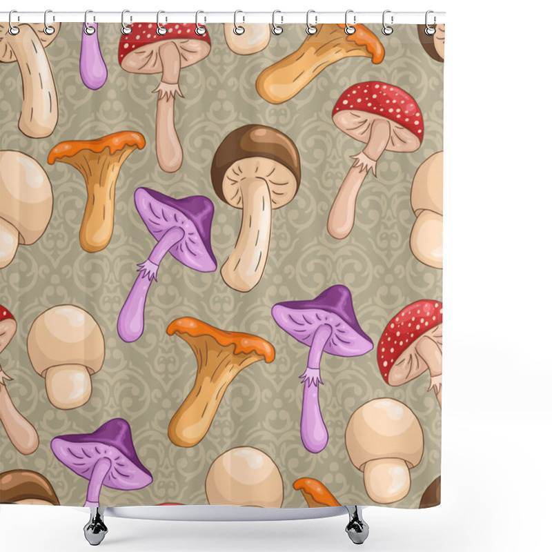 Personality  Seamless Mushrooms Background Shower Curtains