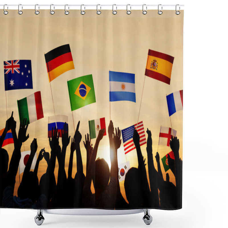 Personality  People Holding Flags Of Various Countries Shower Curtains