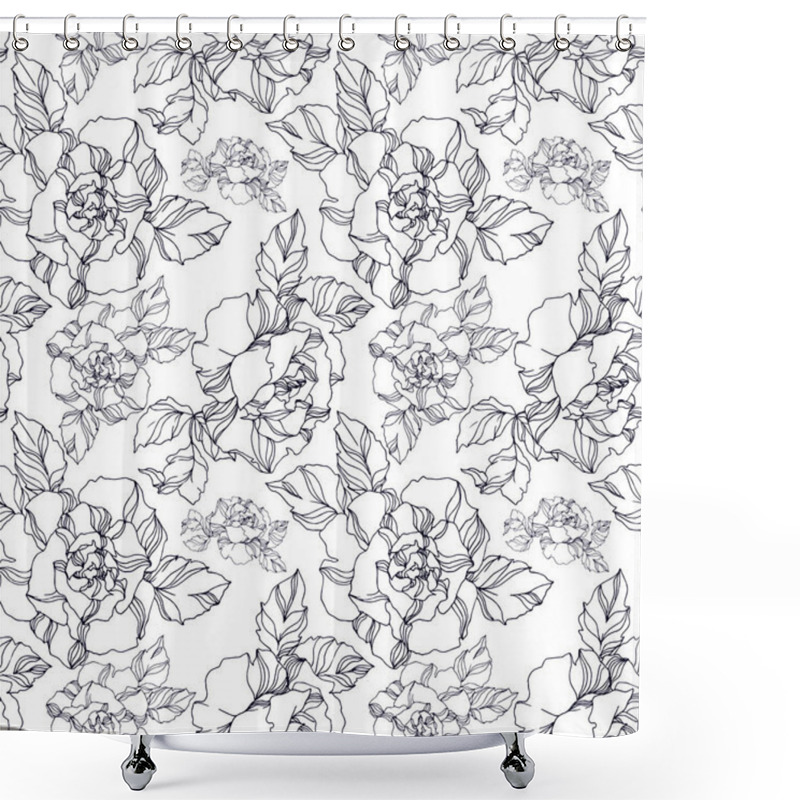 Personality  Vector Roses Floral Botanical Flowers. Black And White Engraved Ink Art. Seamless Background Pattern. Shower Curtains