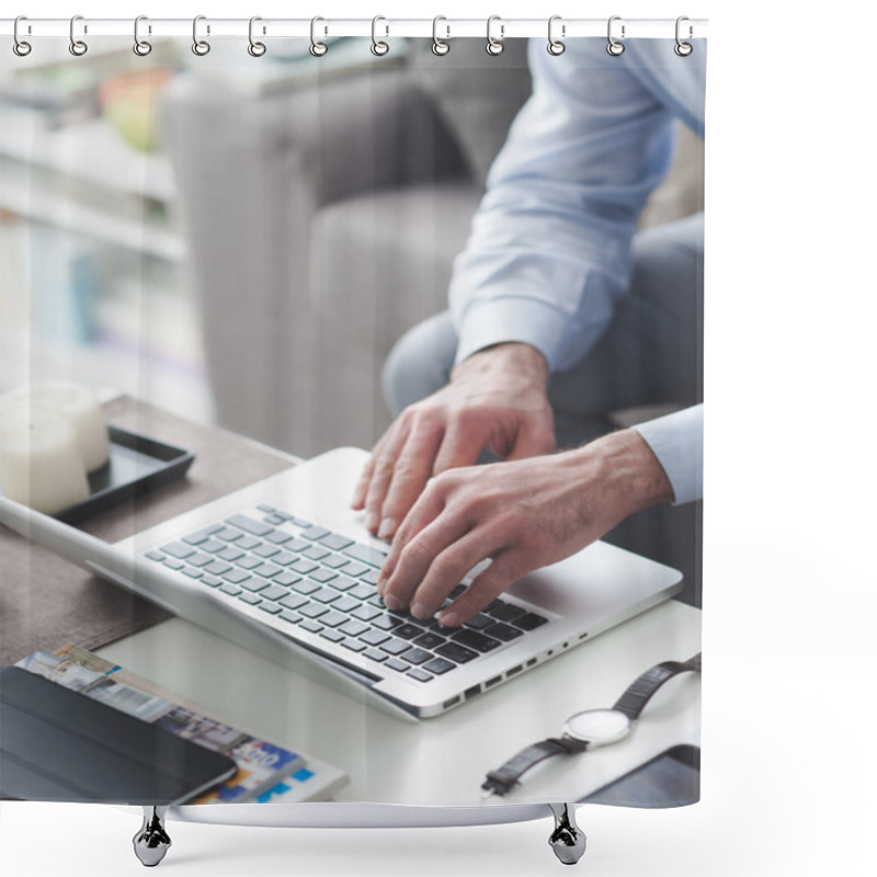 Personality  Businessman Working With His Laptop Shower Curtains