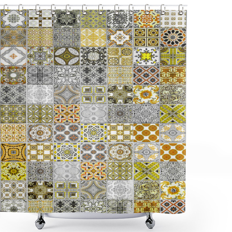 Personality  Ceramic Tiles Patterns From Portugal Yellow Tone Shower Curtains