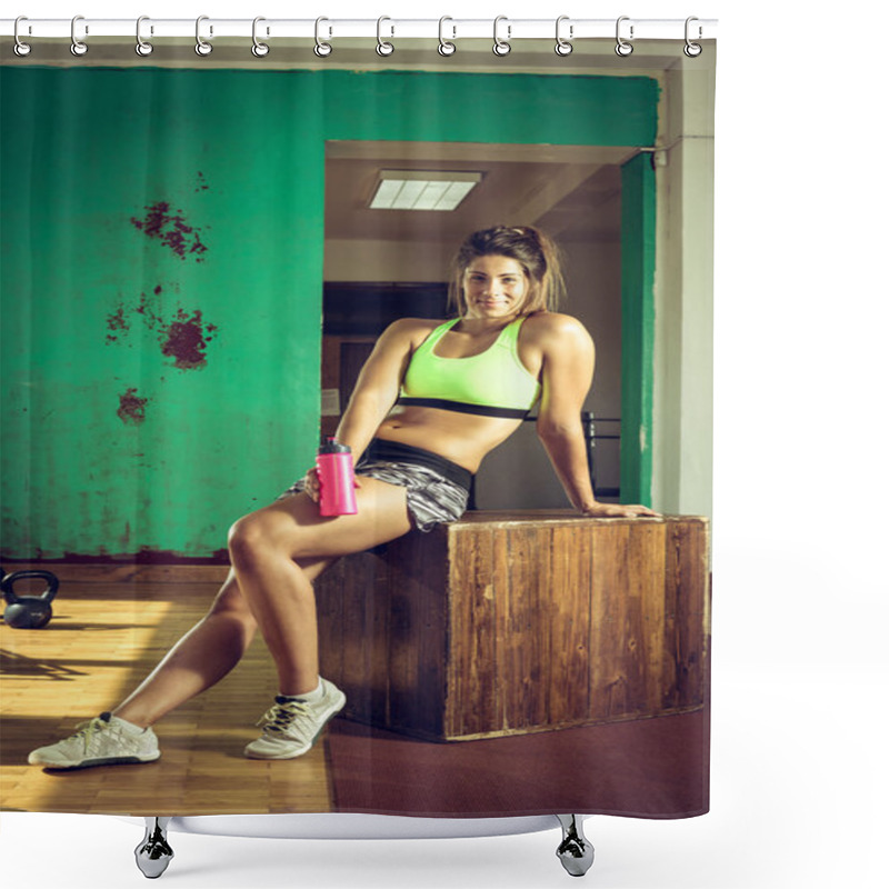 Personality  Exhausted Gym Girl Drinking Water. Shower Curtains