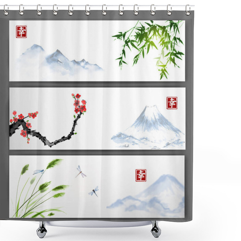 Personality  Banners In Traditional Japanese Ink Painting  Shower Curtains