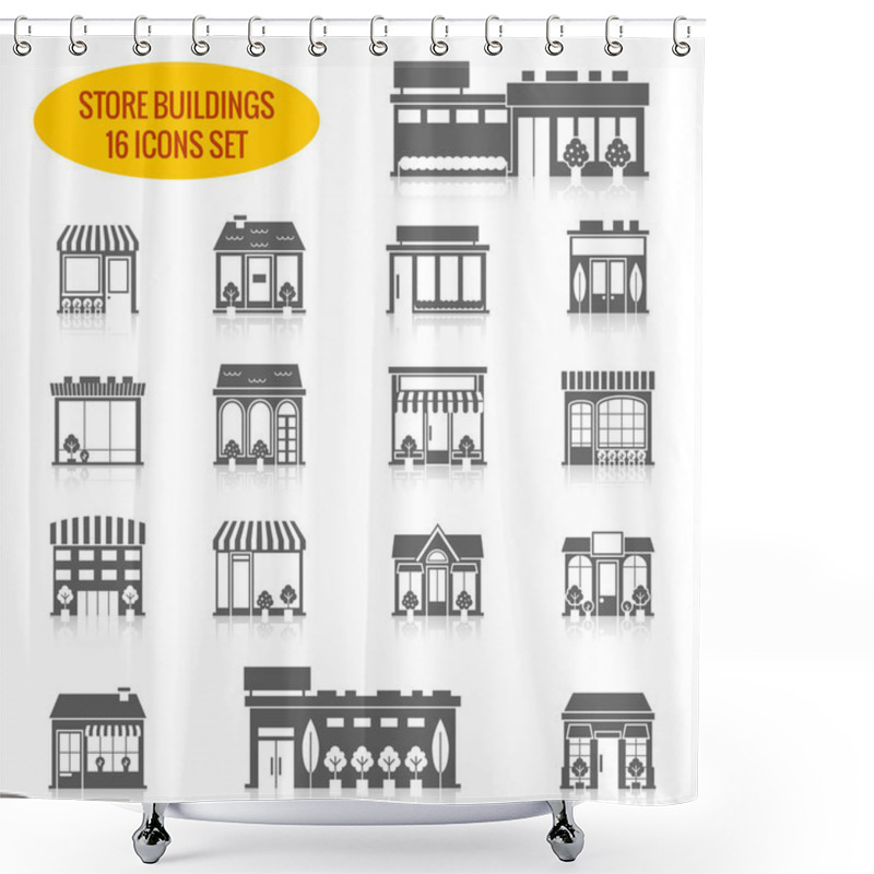 Personality  Store Building Icons Set Black Shower Curtains