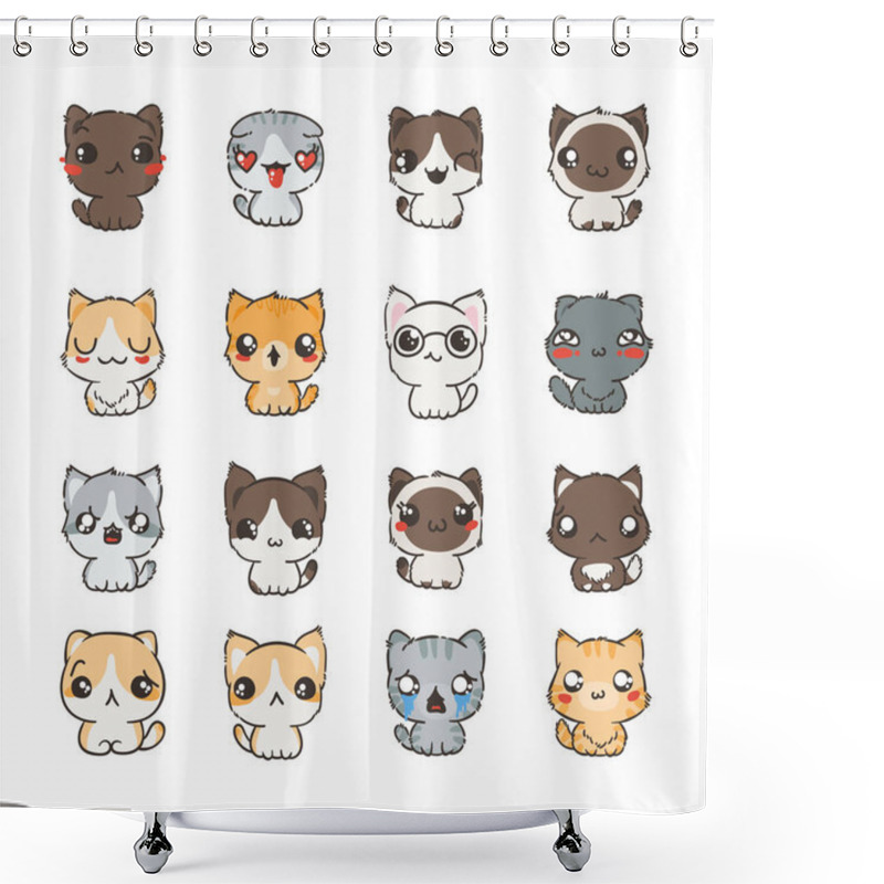 Personality  Cute Cartoon Cats And Dogs With Different Emotions. Sticker Collection. Shower Curtains