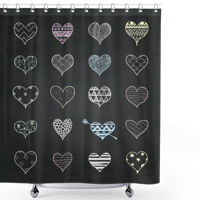 Personality  Vector Chalk Drawing Heart Shapes With Doodle Patterns Shower Curtains