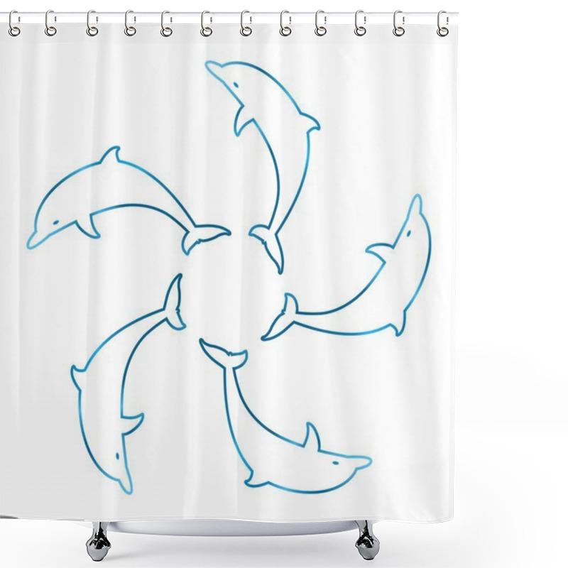 Personality  Five Blue Contour Dolphin Tails Linked In A Circle On A White Background Shower Curtains