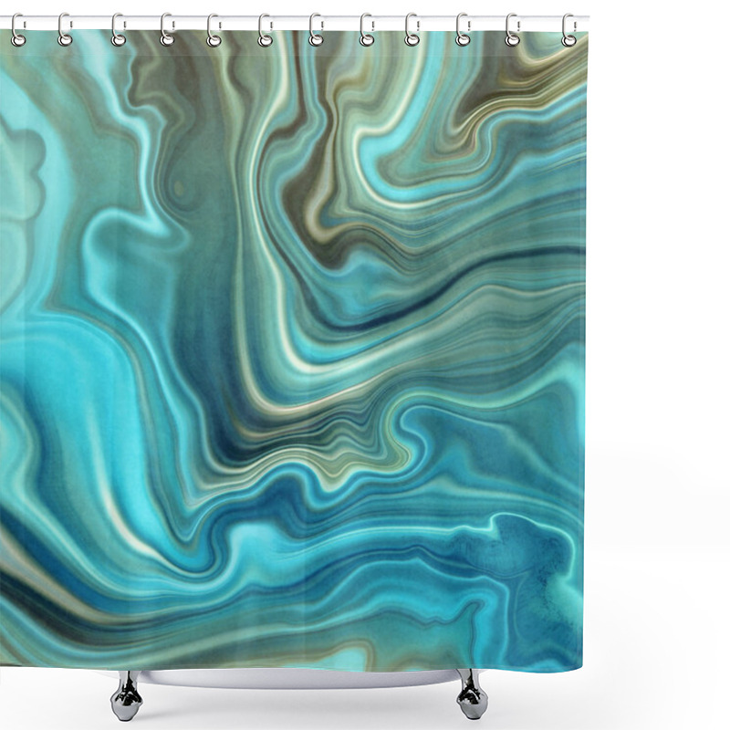 Personality  Abstract Background, Fake Stone Texture, Turquoise Blue Onyx Jade Agate Or Marble Slab, Wavy Lines Fashion Print, Painted Artificial Marbled Surface, Artistic Marbling Illustration Shower Curtains