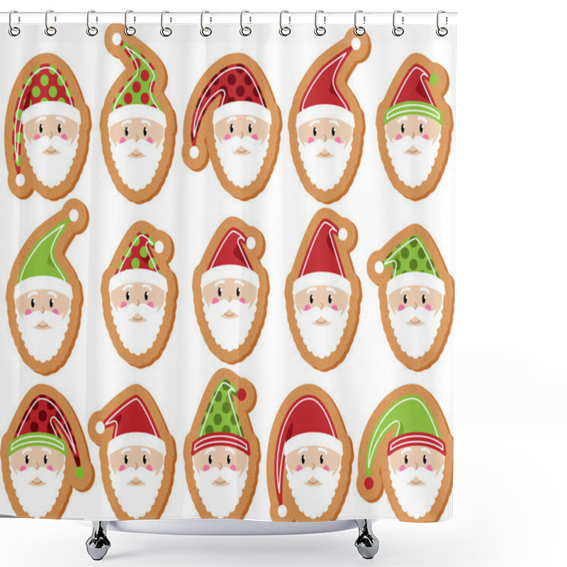 Personality  Vector Set Of Santa Claus Gingerbread Cookies Shower Curtains