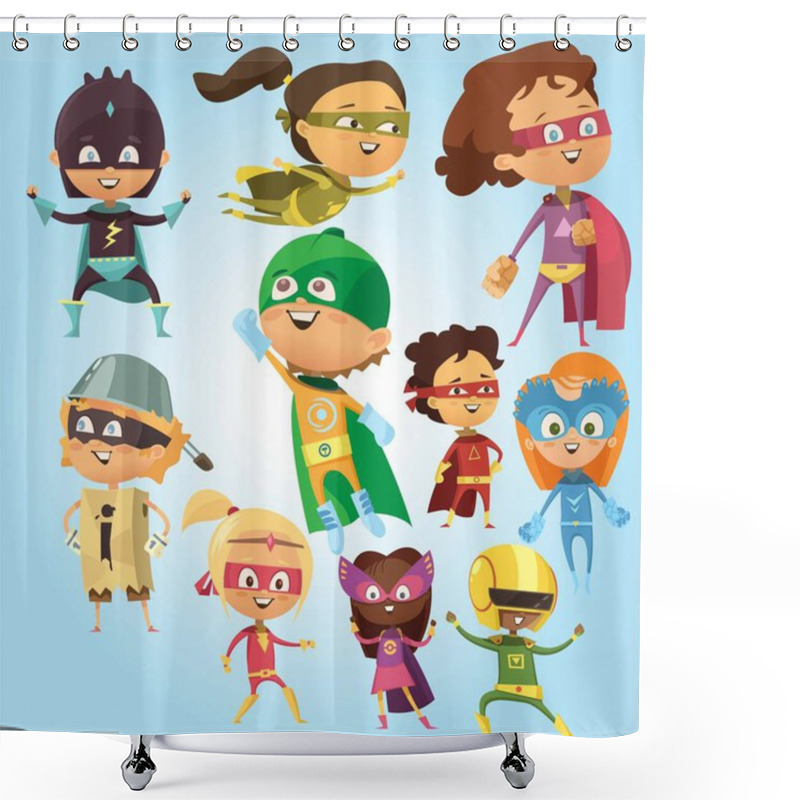 Personality  Cartoon Illustration Of A Cute Superhero Boy With A Mask Shower Curtains