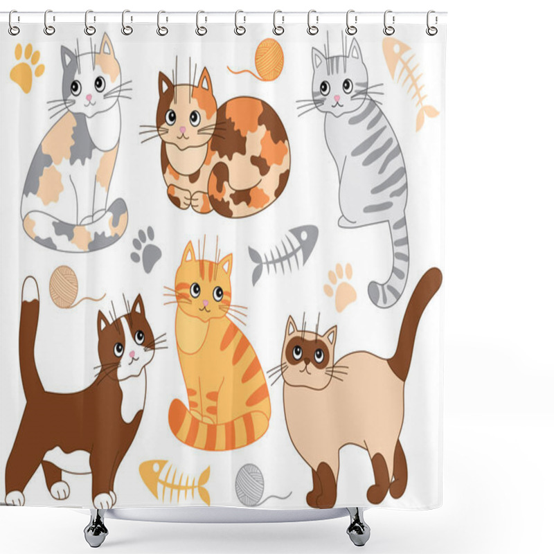 Personality  Vector Set With Various Cats Shower Curtains