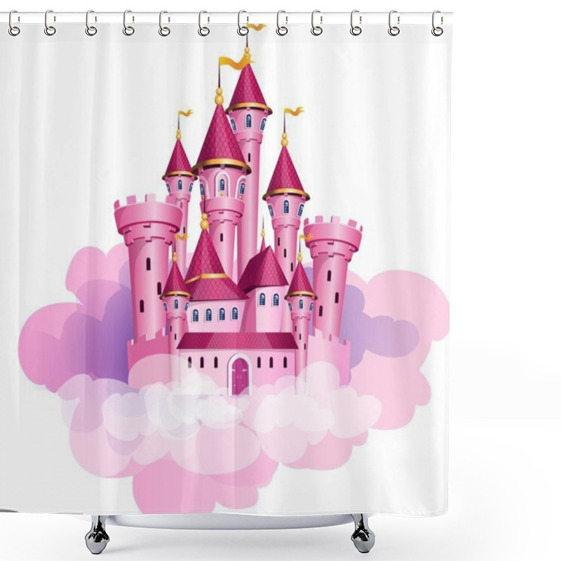 Personality  Vector Pink Princess Magic Castle. Shower Curtains