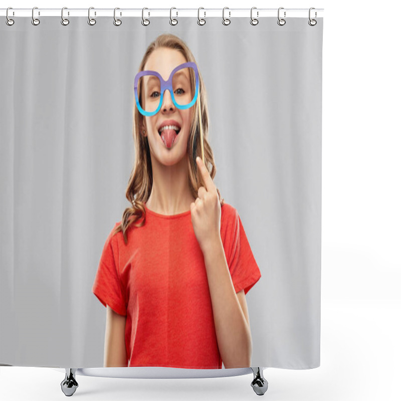 Personality  Teenage Girl With Party Prop Showing Tongue Shower Curtains