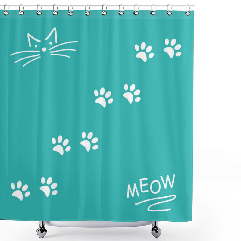 Personality  Blue Vector Background, With White Kitten Footprints.  Shower Curtains