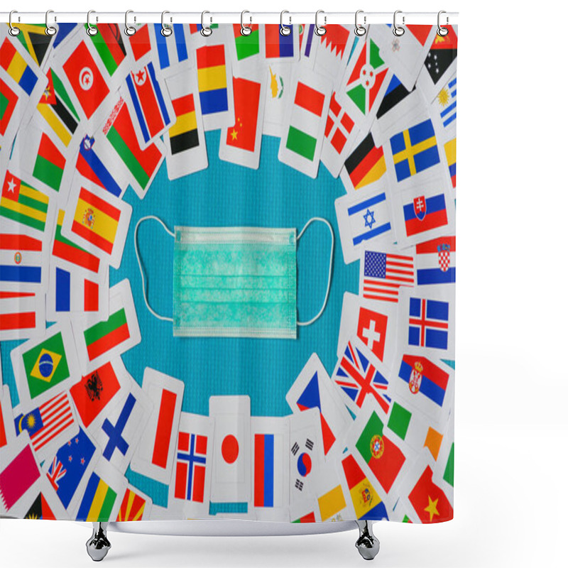 Personality  Surgical Mask And World Flags, Covid-19, Coronavirus Pandemic Concept Photo Shower Curtains