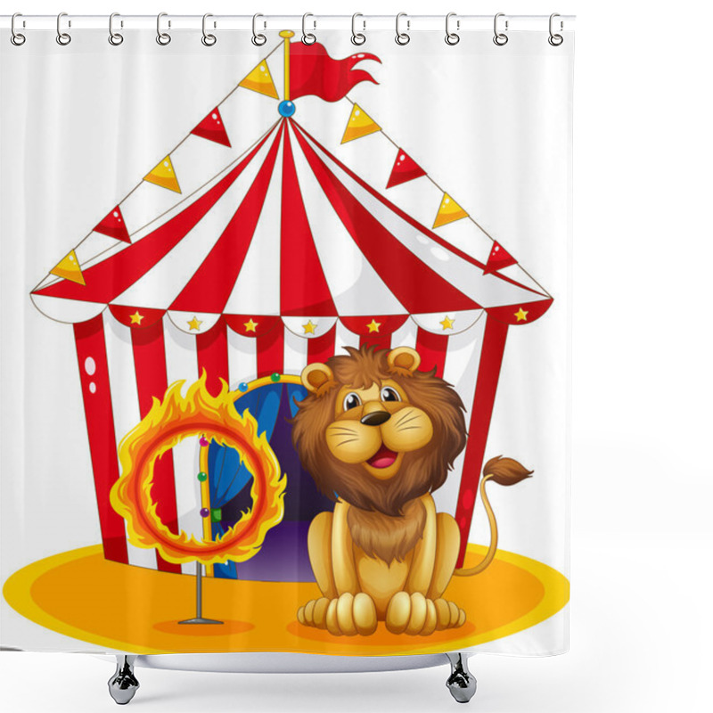 Personality  A Lion Beside A Fire Hoop At The Circus Shower Curtains