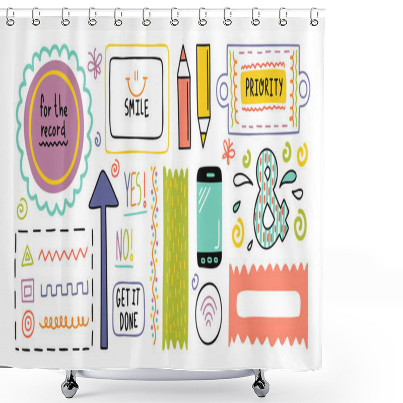 Personality  Diary Cute Note Elements. Hand Drawn Doodles Bullet Journal Banners. Shower Curtains