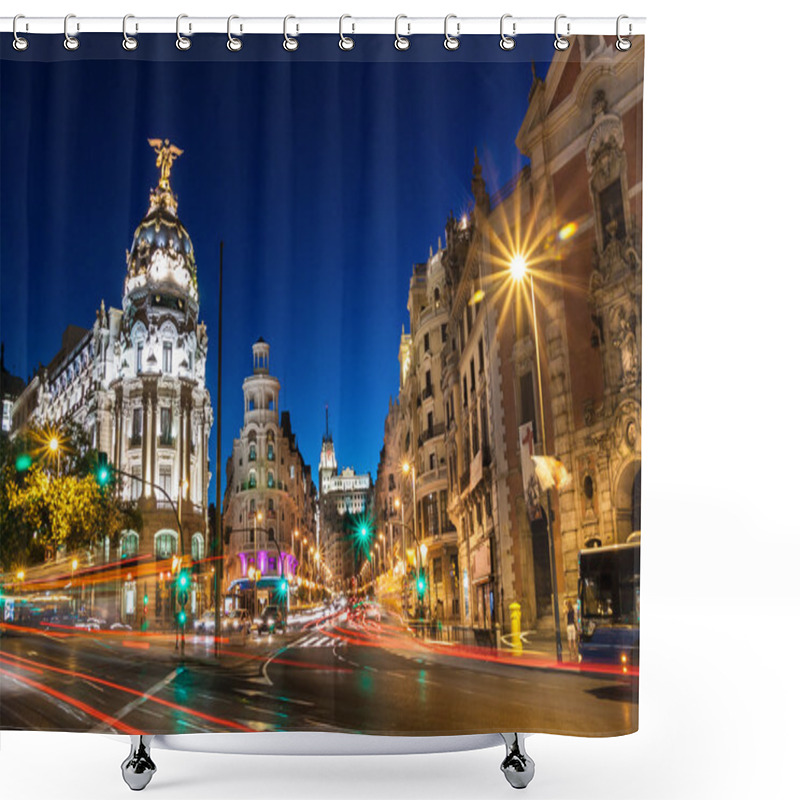 Personality  Gran Via In Madrid, Spain, Europe. Shower Curtains