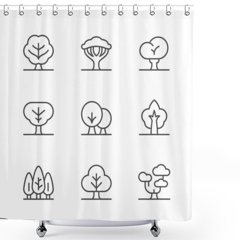 Personality  Set Line Icons Of Tree Shower Curtains