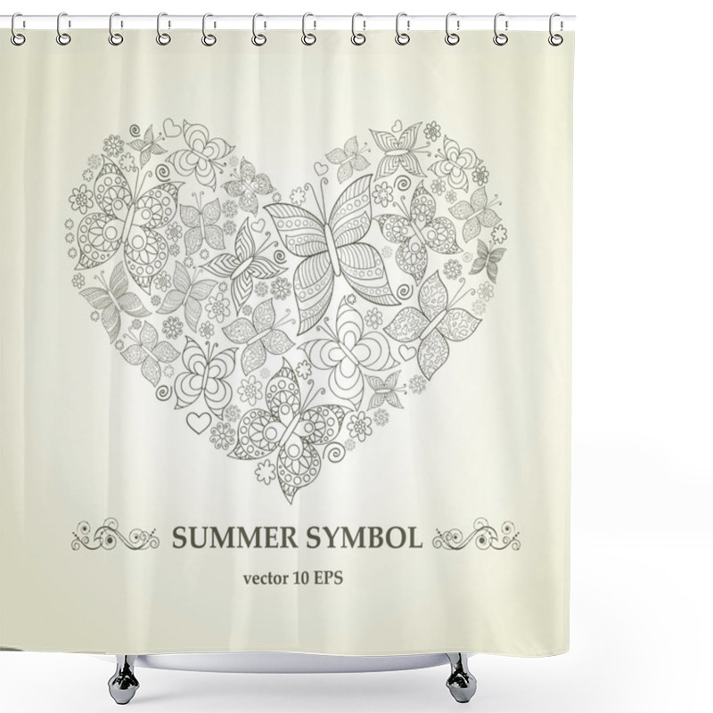 Personality  Vector Stylized Heart From Butterflies And Flowers Shower Curtains