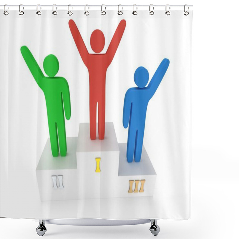 Personality  Winners On Sports Podium Isolated On White Shower Curtains