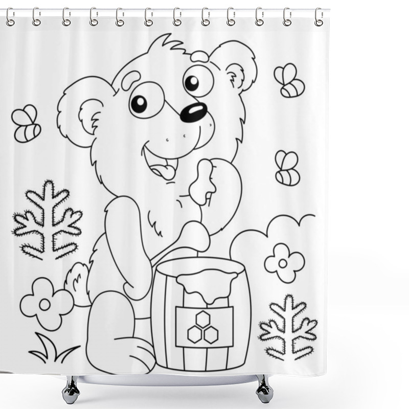 Personality  Coloring Page Outline Of Cartoon Little Bear With Barrel Of Honey. Coloring Book For Kids. Shower Curtains