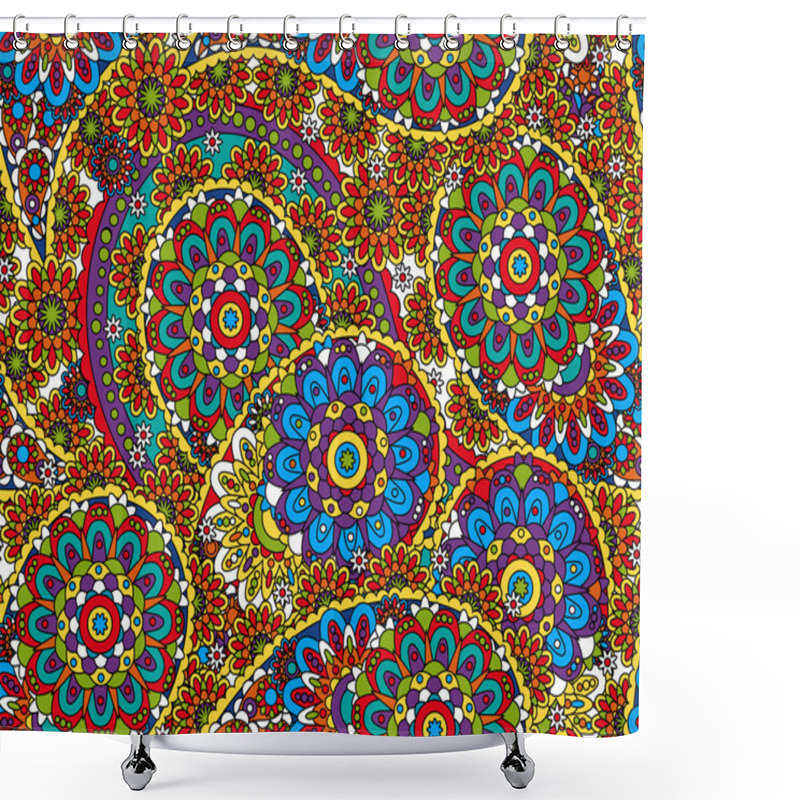 Personality  Vector Seamless Graphical Paisley Print With Flowers, Dots, Leaves Shower Curtains