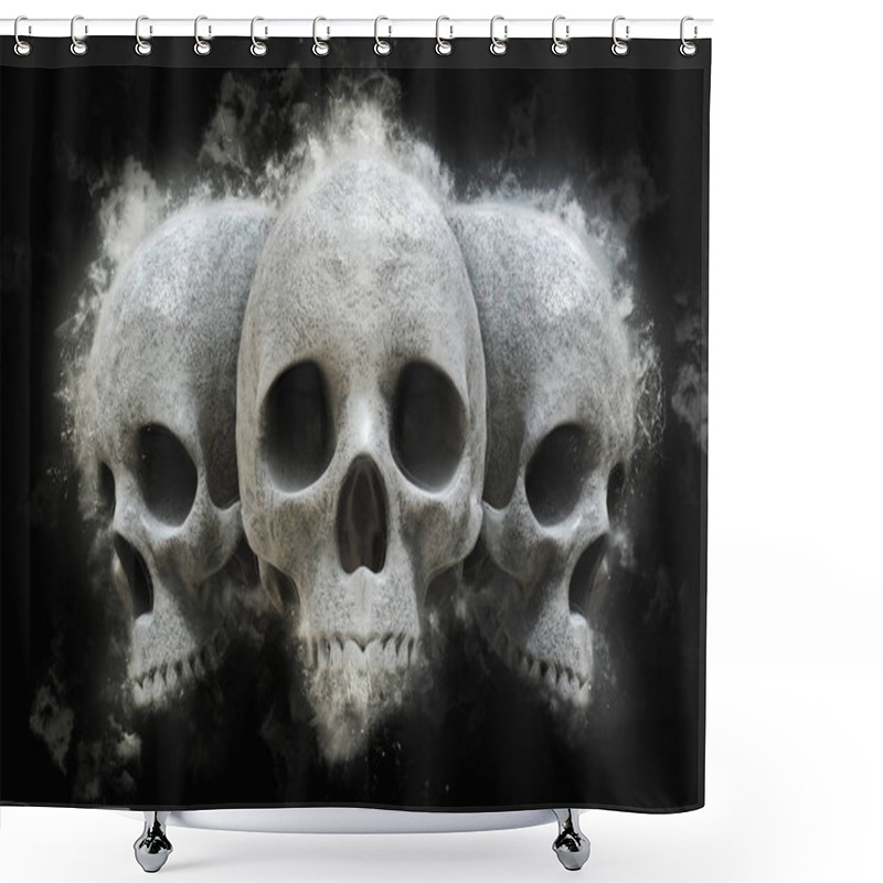 Personality  Three Skulls - Grunge Atmospheric Effect On Dark Background Shower Curtains