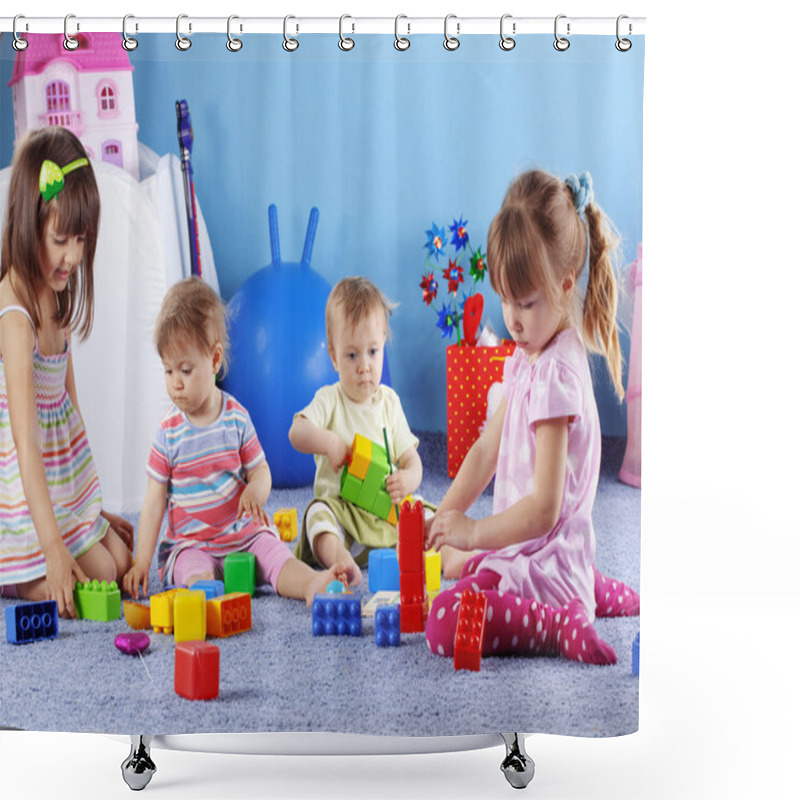 Personality  Kids Playing With Constructor Shower Curtains