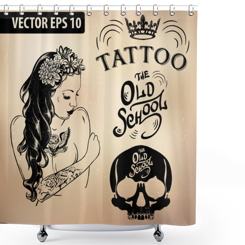 Personality  Tattoo Girl Old School Studio Skull Shower Curtains