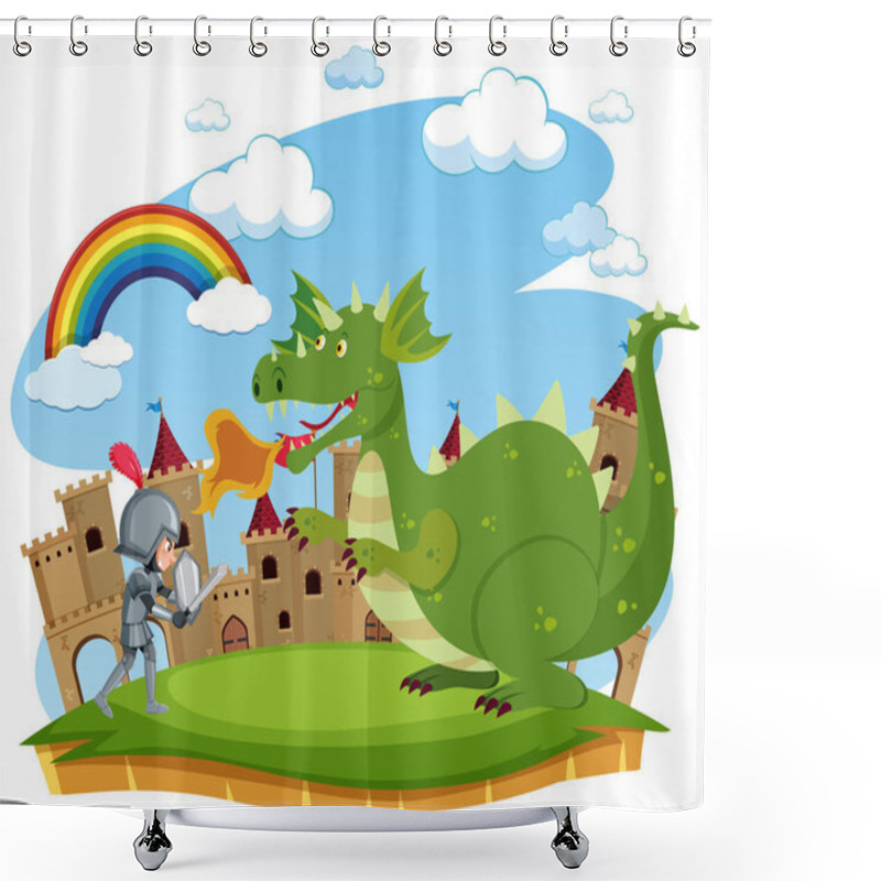 Personality  Knights Fight With Dragon At The Castle Illustration Shower Curtains