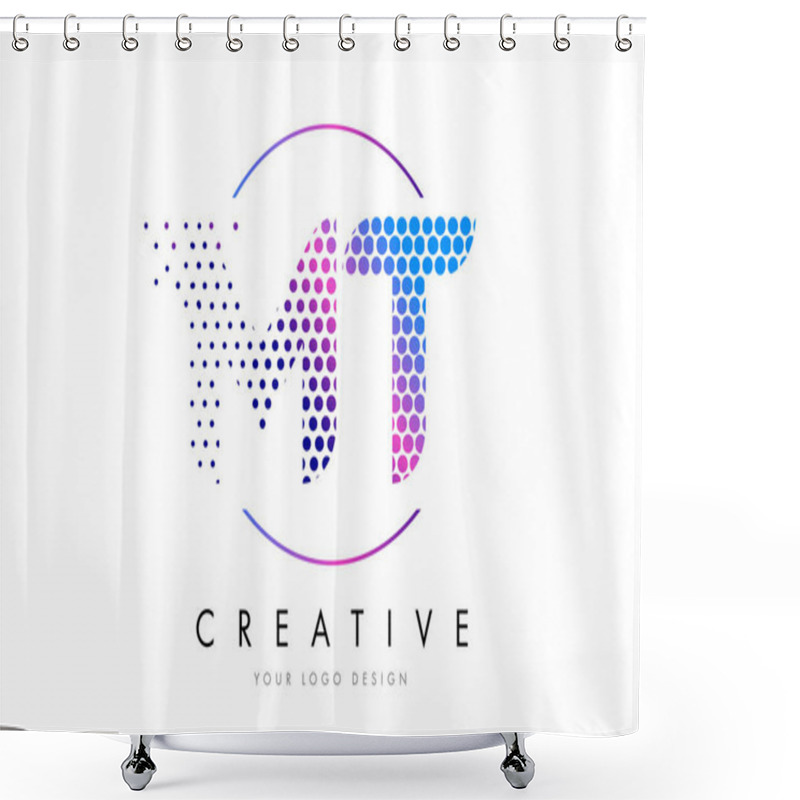 Personality  MT M T Pink Magenta Dotted Bubble Letter Logo Design Vector Shower Curtains