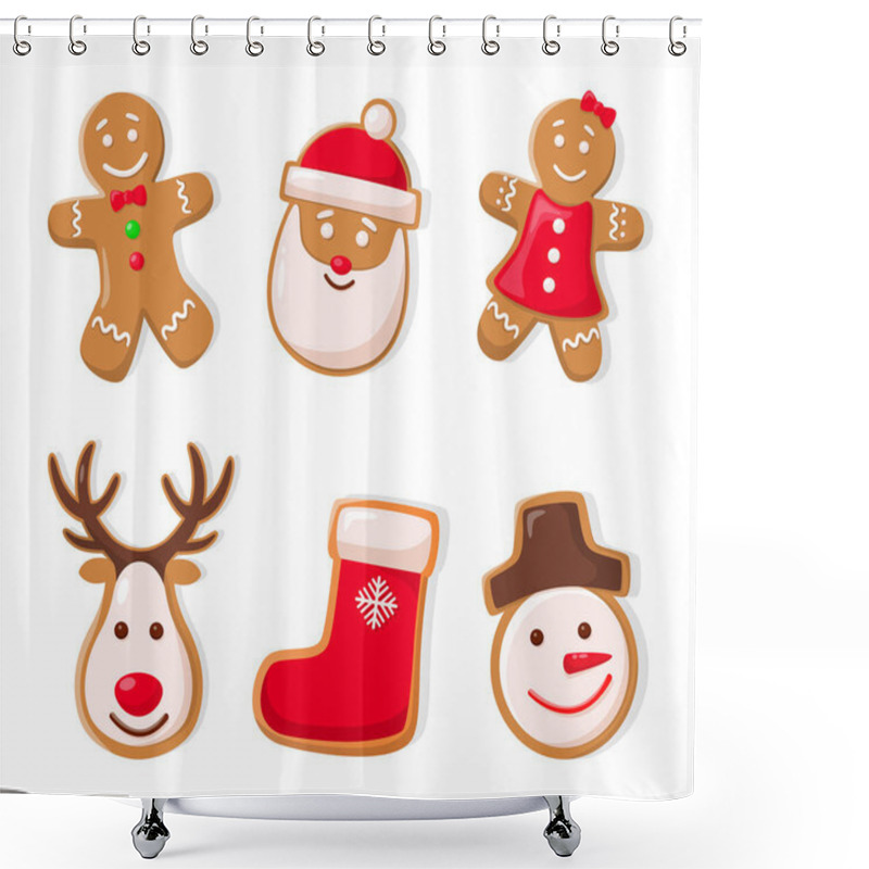 Personality  Gingerbread Man And Santa Claus Ginger Cookies Shower Curtains