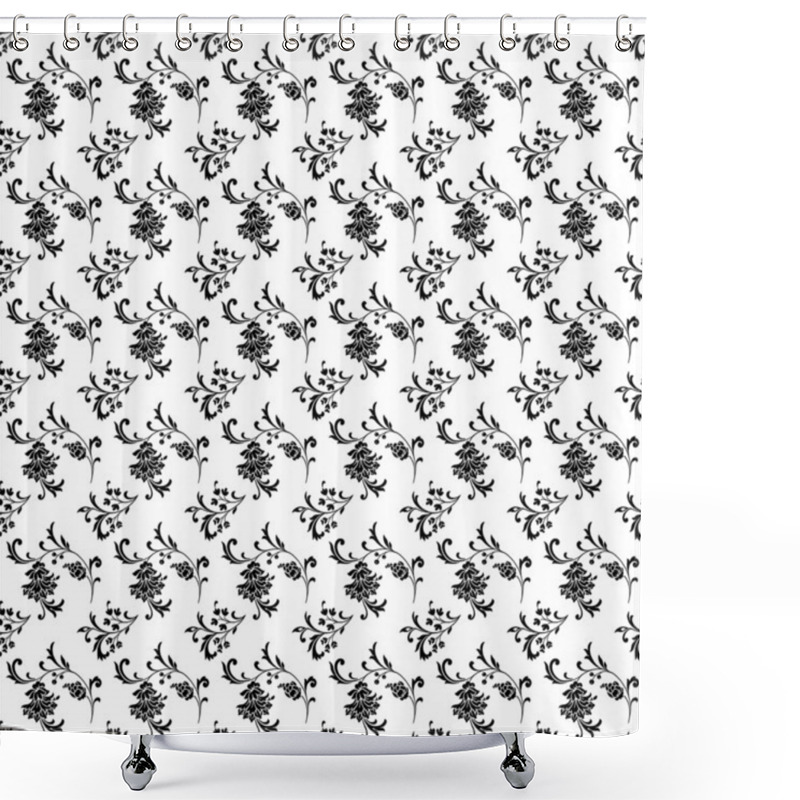 Personality  Seamless White And Black Floral Damask Background Shower Curtains