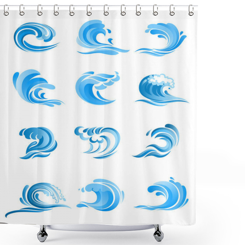 Personality  Blue Sea And Ocean Waves Set Shower Curtains