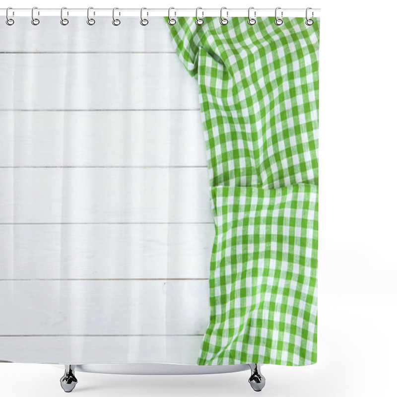 Personality  Green Tablecloth On White Wood Table Shower Curtains