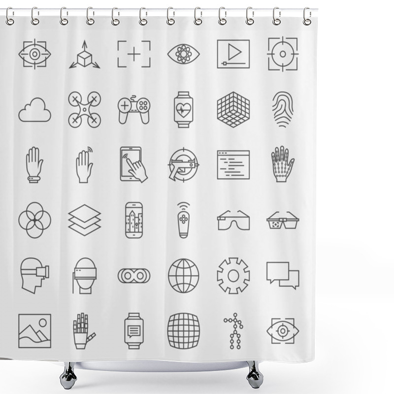 Personality  Line Virtual Reality Design Icons Big Set Shower Curtains