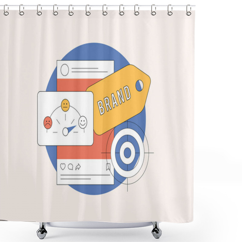 Personality  Social Media Sentiment Analysis For Brands. Analyze Social Media Sentiment With AI Tools To Gauge Brand Perception. Social Media Icons And Positive Or Negative Sentiment Bars Vector Illustration. Shower Curtains