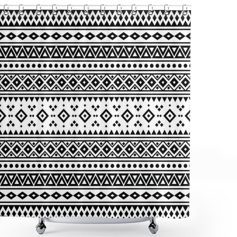 Personality  Ethnic Geometric Native American Pattern Design. Tribal Seamless Stripe Pattern In Aztec Style. Black And White. Design For Textile, Fabric, Clothing, Curtain, Rug, Ornament, Wallpaper, Wrapping. Shower Curtains