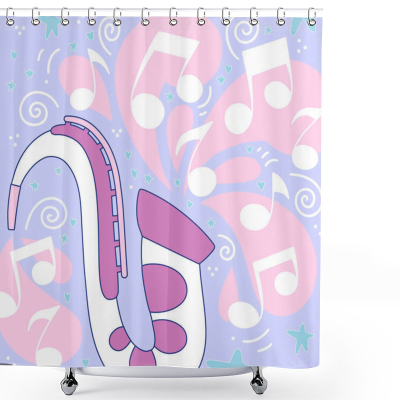 Personality  Handdrawn Illustration On Music  And Musical Instruments. Poster Or T-shirt Design. Shower Curtains