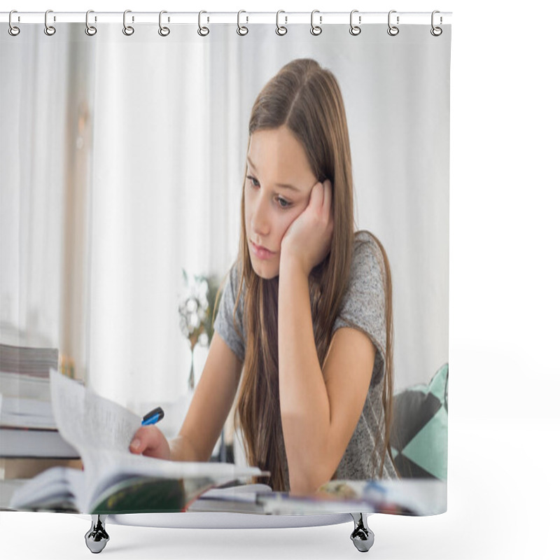 Personality  Bored Girl Studying Shower Curtains